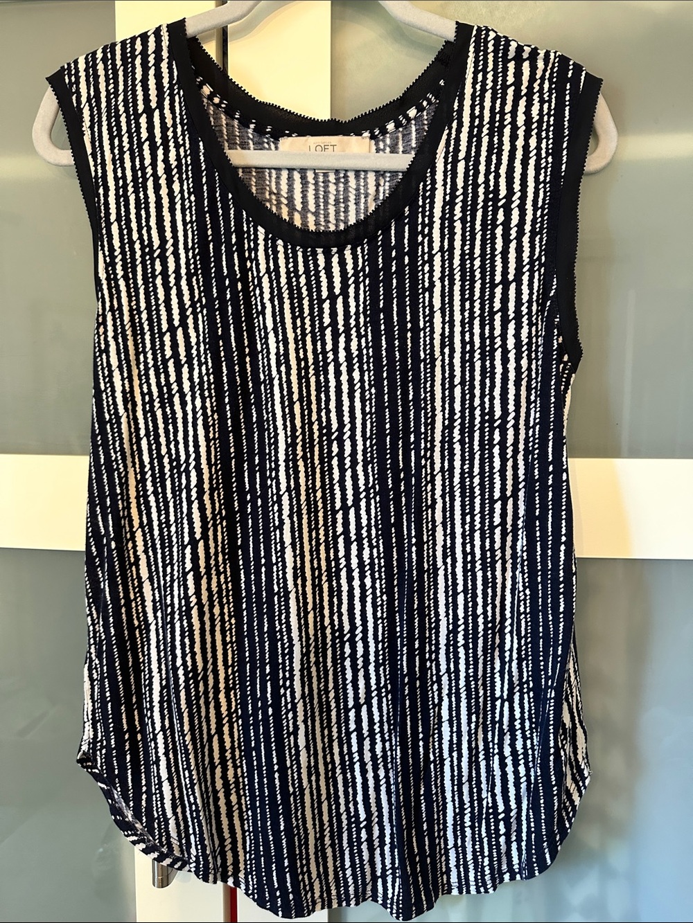 LOFT Navy and White Vertical Stripe Sleeveless Tank